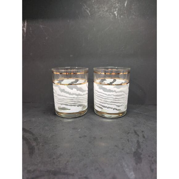 Culver‎ Clear Frosted Zebra Glasses Set, 4.25", Double Old Fashioned Glassware - Picture 1 of 10